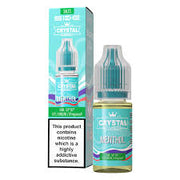 A product image showing a 10ml bottle of SKE Crystal Menthol Nic Salt E Liquid with its packaging box. The packaging is predominantly blue with images of menthol cigarettes and nicotine content warnings.