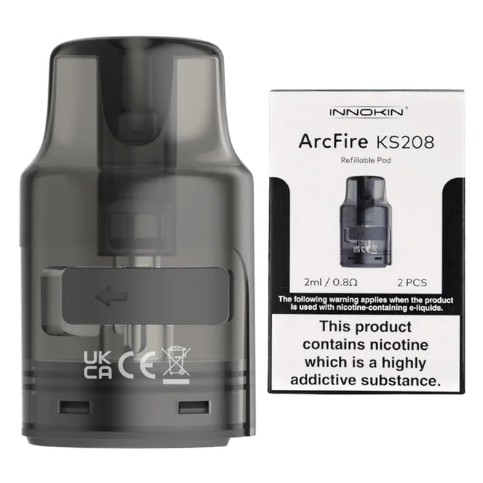 Innokin Arcfire 0.8ohm Replacement Pods – pack of 2 refillable pods designed for the Innokin Arcfire pod vape kit.