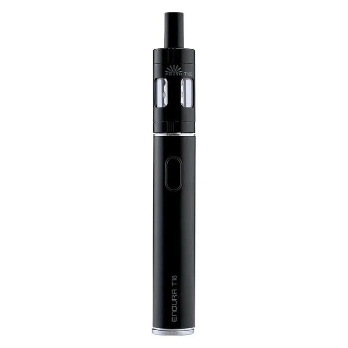 Innokin Endura T18E Vape Pen Starter Kit in Black – a reliable and beginner-friendly device with a sleek design, optimized for mouth-to-lung vaping with consistent flavor, long battery life, and easy top-fill system.