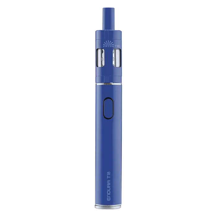 Innokin Endura T18E Vape Pen Starter Kit in Blue – a reliable and beginner-friendly device with a sleek design, optimized for mouth-to-lung vaping with consistent flavor, long battery life, and easy top-fill system.