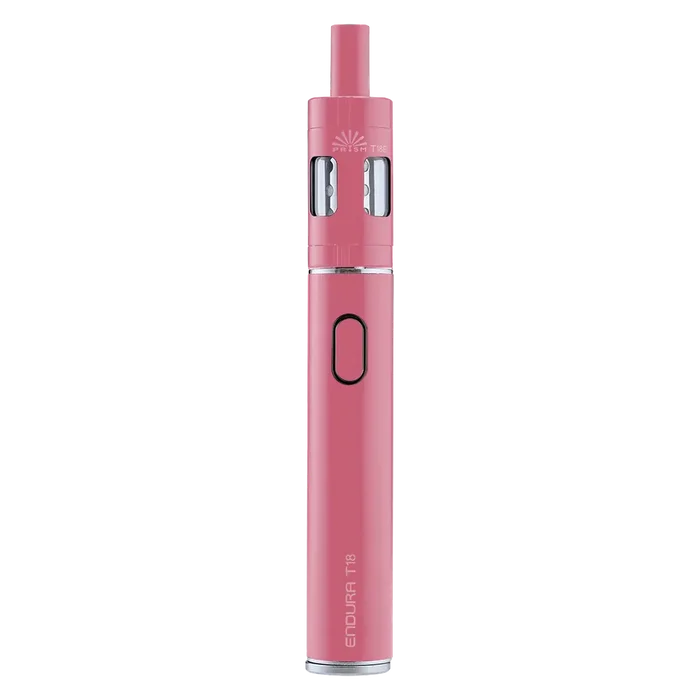 Innokin Endura T18E Vape Pen Starter Kit in Pink – a reliable and beginner-friendly device with a sleek design, optimized for mouth-to-lung vaping with consistent flavor, long battery life, and easy top-fill system.