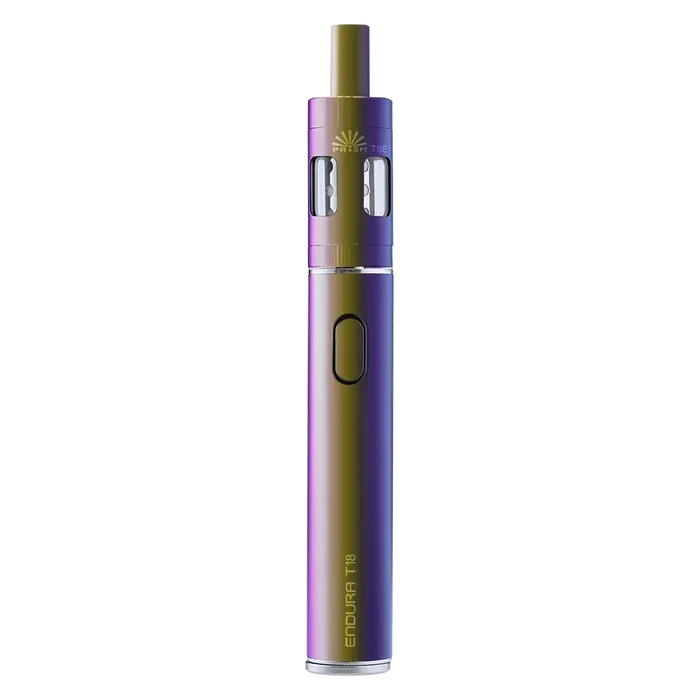 Innokin Endura T18E Vape Pen Starter Kit in Rainbow – a reliable and beginner-friendly device with a sleek design, optimized for mouth-to-lung vaping with consistent flavor, long battery life, and easy top-fill system.