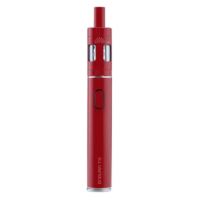 Innokin Endura T18E Vape Pen Starter Kit in Red – a reliable and beginner-friendly device with a sleek design, optimized for mouth-to-lung vaping with consistent flavor, long battery life, and easy top-fill system.