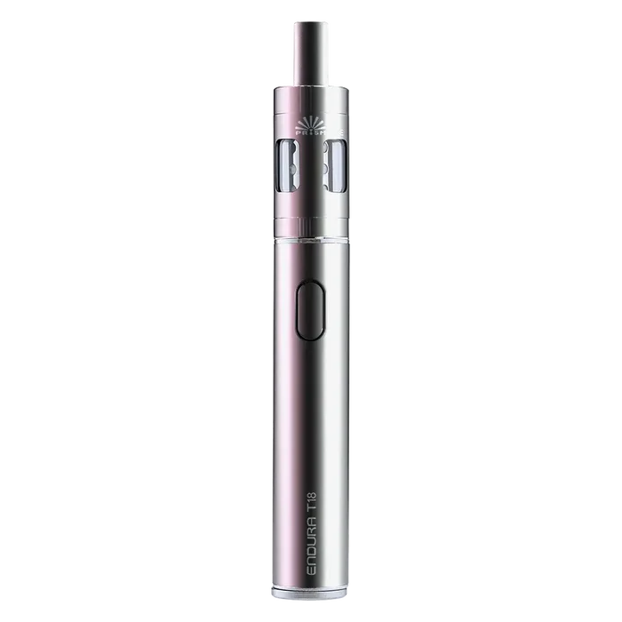 Innokin Endura T18E Vape Pen Starter Kit in Silver – a reliable and beginner-friendly device with a sleek design, optimized for mouth-to-lung vaping with consistent flavor, long battery life, and easy top-fill system.