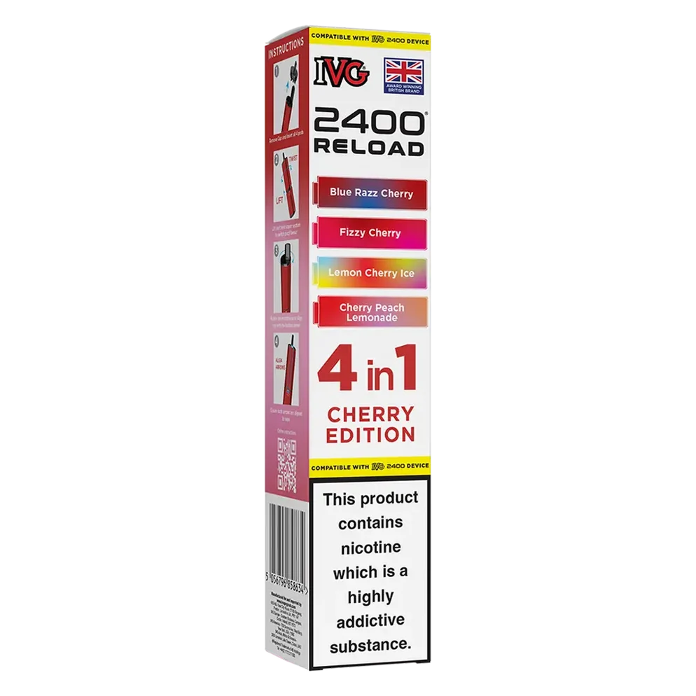 IVG 2400 4in1 Multi Flavour Edition Prefilled Pods in Cherry Edition – convenient prefilled pods featuring multiple flavours in one pack for a varied vaping experience.