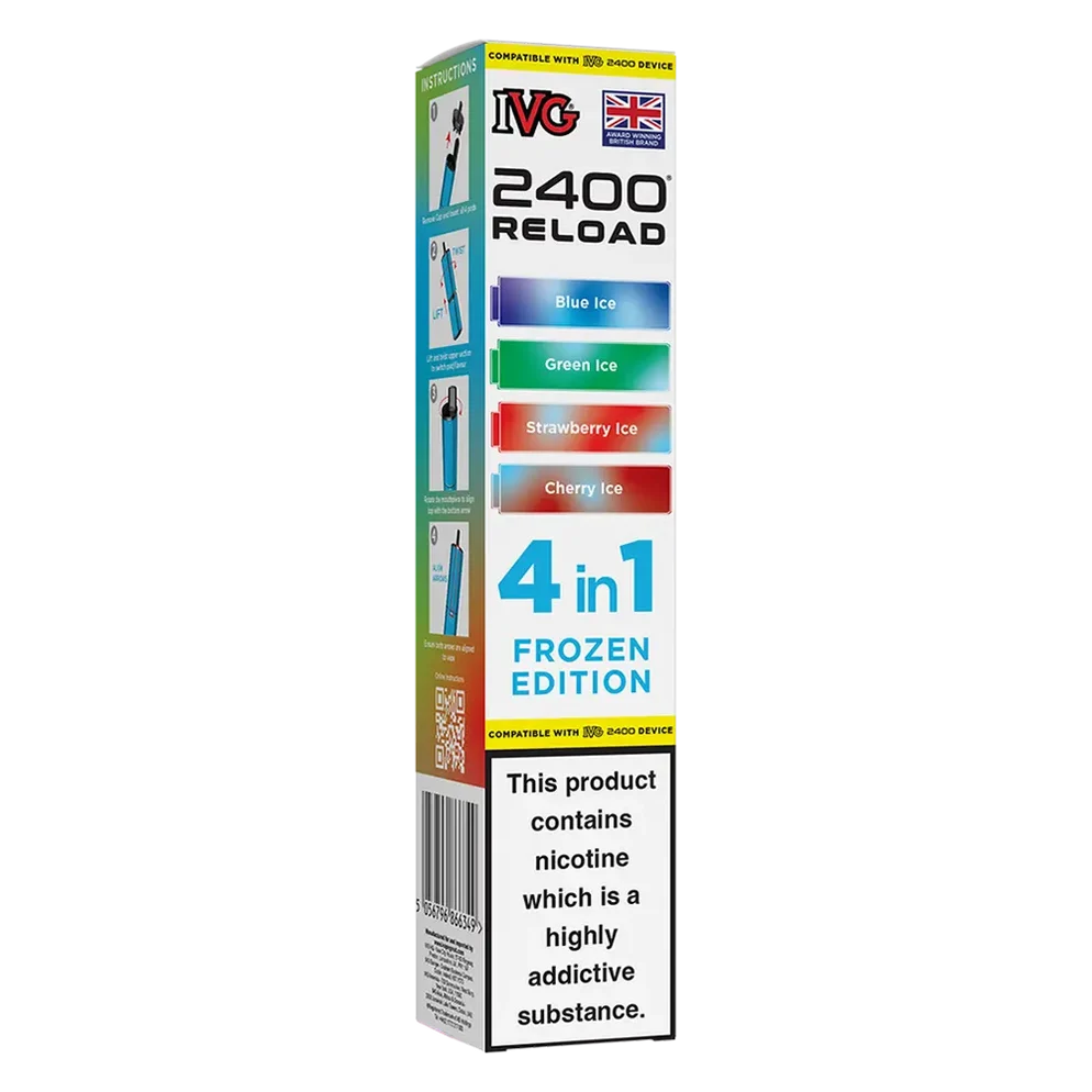 IVG 2400 4in1 Multi Flavour Edition Prefilled Pods in Frozen Edition – convenient prefilled pods featuring multiple flavours in one pack for a varied vaping experience.