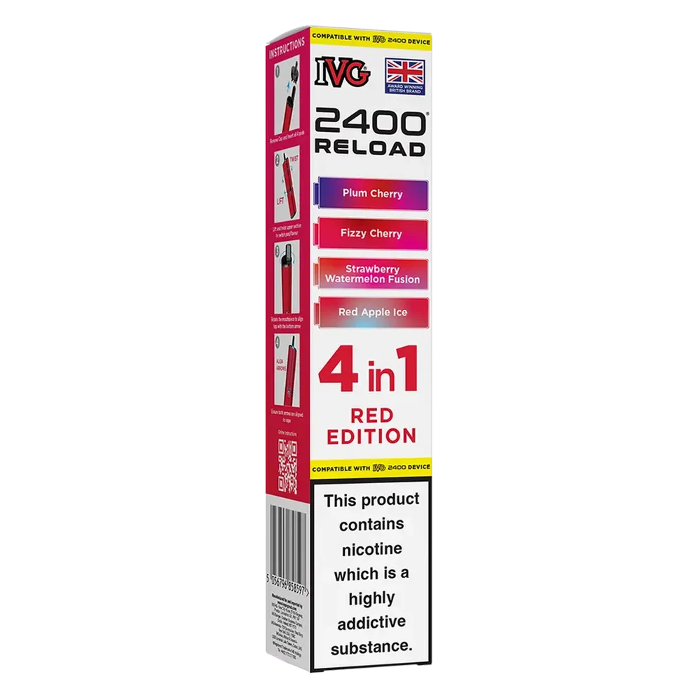 IVG 2400 4in1 Multi Flavour Edition Prefilled Pods in Red Edition – convenient prefilled pods featuring multiple flavours in one pack for a varied vaping experience.