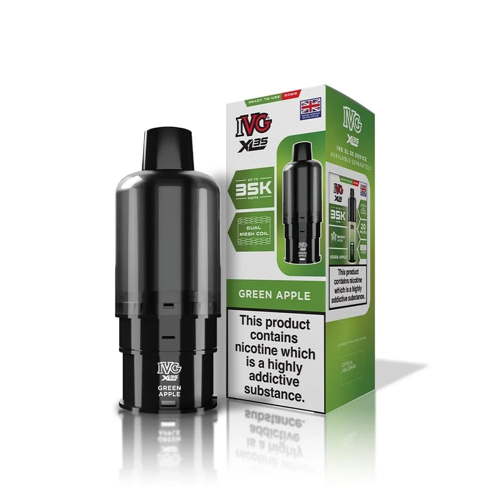 IVG XL 35K Prefilled Pods Green Apple – sweet and tangy blend of premium nic salt flavors
