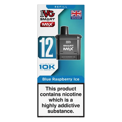 IVG Smart Max 10K Prefilled Pods in Blue Raspberry Ice – replacement prefilled pods with 2ml e-liquid capacity, delivering up to 10,000 puffs in sweet Blue Raspberry Ice flavour.
