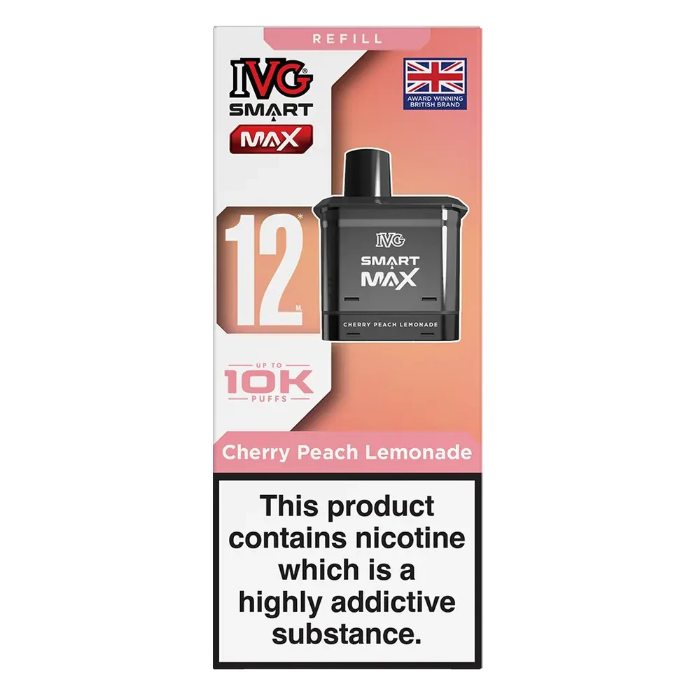 IVG Smart Max 10K Prefilled Pods in cherry peach lemonade replacement prefilled pods with 2ml e-liquid capacity, delivering up to 10,000 puffs in sweet Blue Raspberry Ice flavour.
