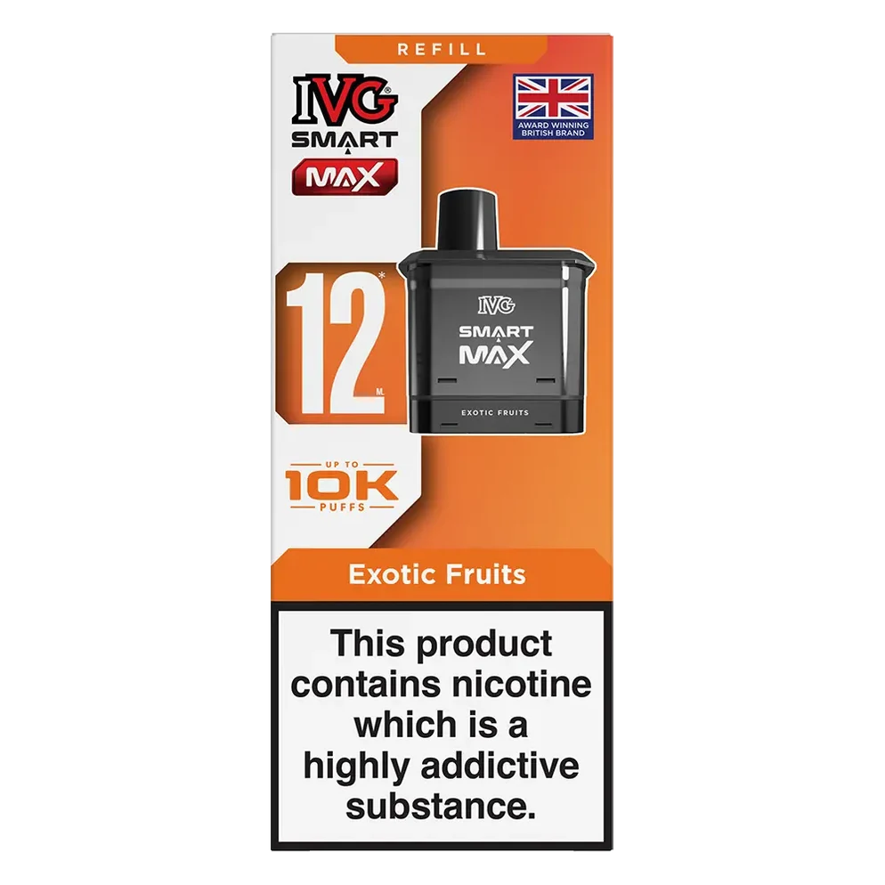 IVG Smart Max 10K Prefilled Pods in exotic fruits replacement prefilled pods with 2ml e-liquid capacity, delivering up to 10,000 puffs in sweet Blue Raspberry Ice flavour.