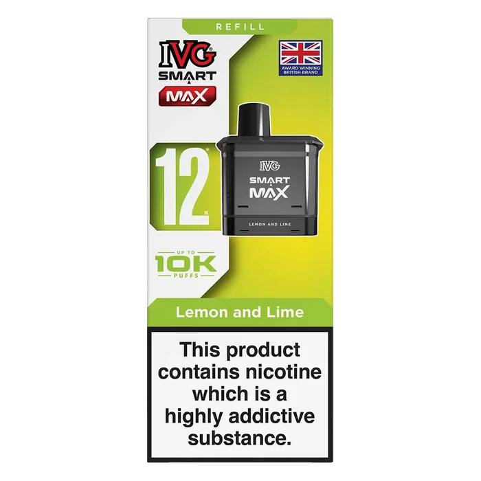 IVG Smart Max 10K Prefilled Pods in Lemon & Lime – replacement prefilled pods with 2ml e-liquid capacity, delivering up to 10,000 puffs in sweet Blue Raspberry Ice flavour.