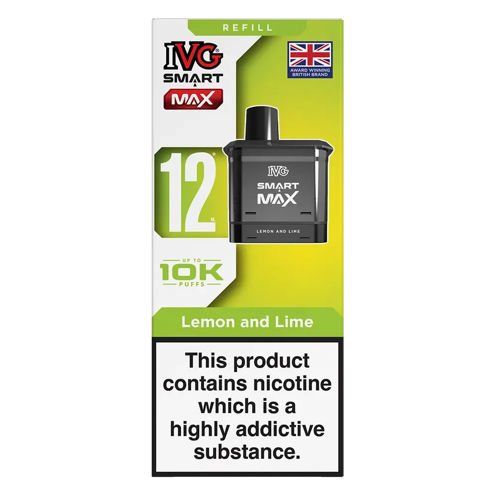 IVG Smart Max 10K Prefilled Pods in lemon lime replacement prefilled pods with 2ml e-liquid capacity, delivering up to 10,000 puffs in sweet Blue Raspberry Ice flavour.
