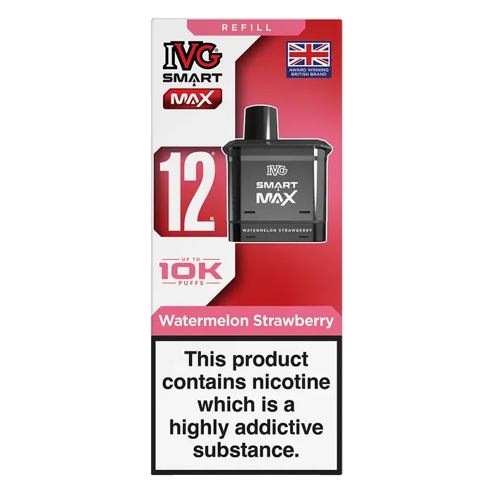 IVG Smart Max 10K Prefilled Pods in Watermelon Strawberry – replacement prefilled pods with 2ml e-liquid capacity, delivering up to 10,000 puffs in sweet Blue Raspberry Ice flavour.