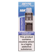 Juicy Pod NovaMax 10K Prefilled Pods in Blue Sour Raspberry flavor – bold vape device with up to 10,000 puffs.