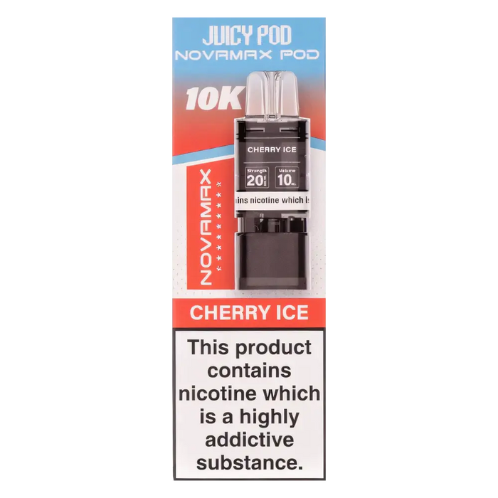 Juicy Pod NovaMax 10K Prefilled Pods in Cherry Ice flavor – bold vape device with up to 10,000 puffs.