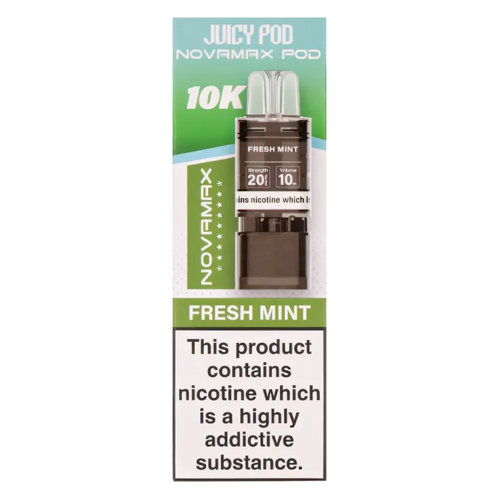 Juicy Pod NovaMax 10K Prefilled Pods in Fresh Mint flavor – bold vape device with up to 10,000 puffs.