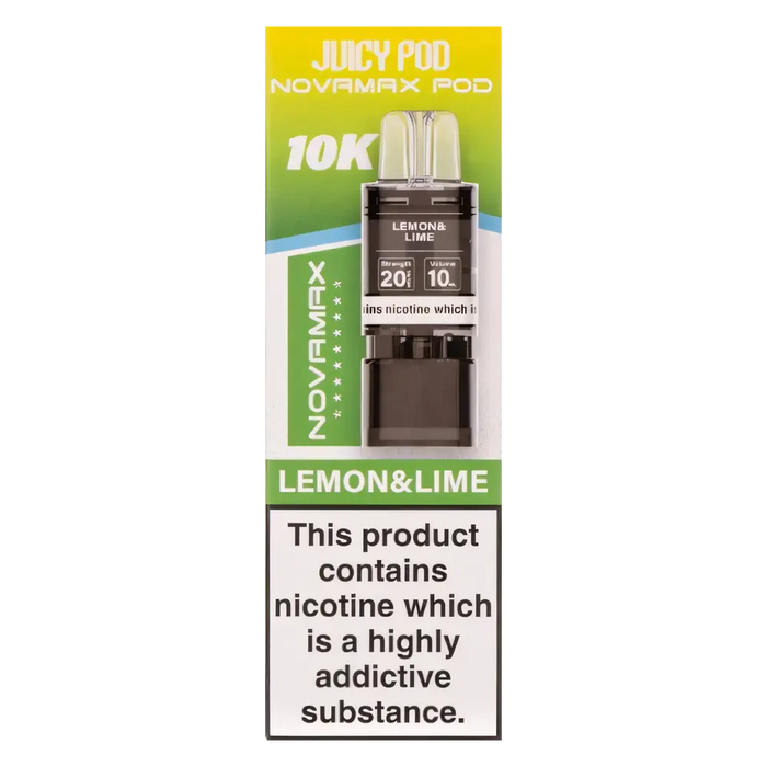 Juicy Pod NovaMax 10K Prefilled Pods in Lemon Lime flavor – bold vape device with up to 10,000 puffs.
