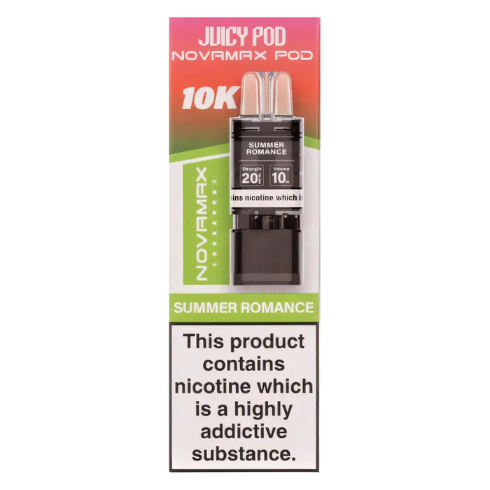 Juicy Pod NovaMax 10K Prefilled Pods in Summer Romance flavor – bold vape device with up to 10,000 puffs.