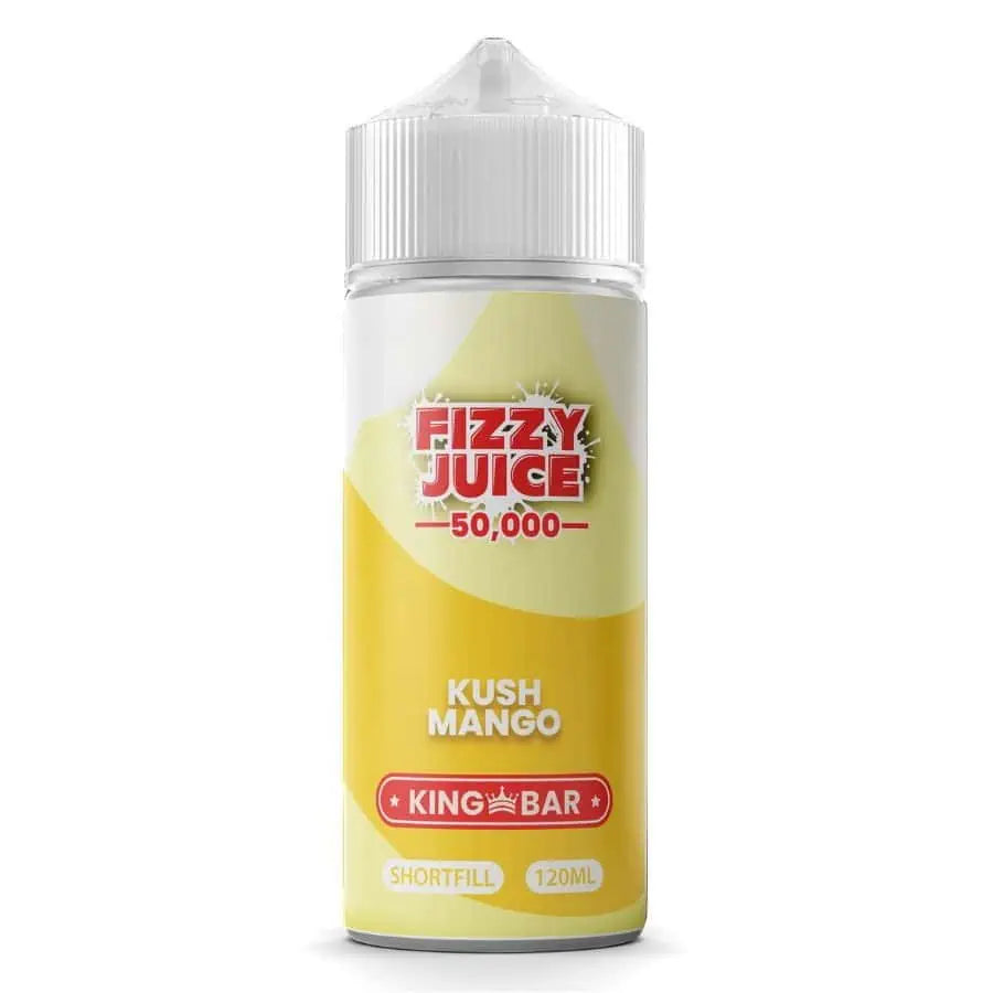 100ml shortfill bottle of Fizzy Juice 50000 E-Liquid in Kush Mango flavor, nicotine-free with space for nic shots, ideal for sub-ohm devices and cloud chasing.