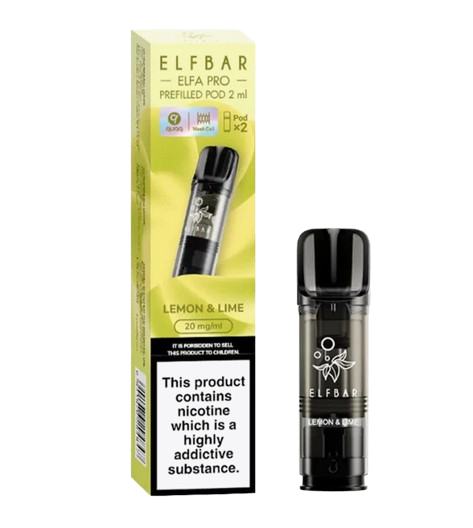Elf Bar Elfa Pro replaceable prefilled pods in Lemon Lime flavor, engineered for consistent vapor production and optimal flavor, compatible with the Elf Bar Elfa Pro device for a satisfying and enjoyable vaping experience.