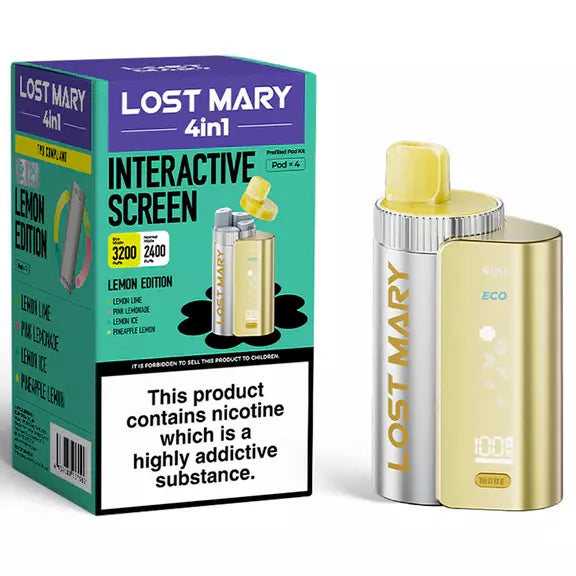 Lost Mary 4-in-1 Prefilled Pod Kit Lemon Edition – versatile vape device with four interchangeable flavors and sleek design