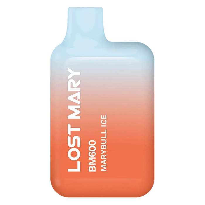Lost Mary BM600 Prefilled Pod Kit in marybull ice flavor, a compact and stylish, prefilled and ready to use with smooth nicotine salt e-liquid for a satisfying vaping experience.