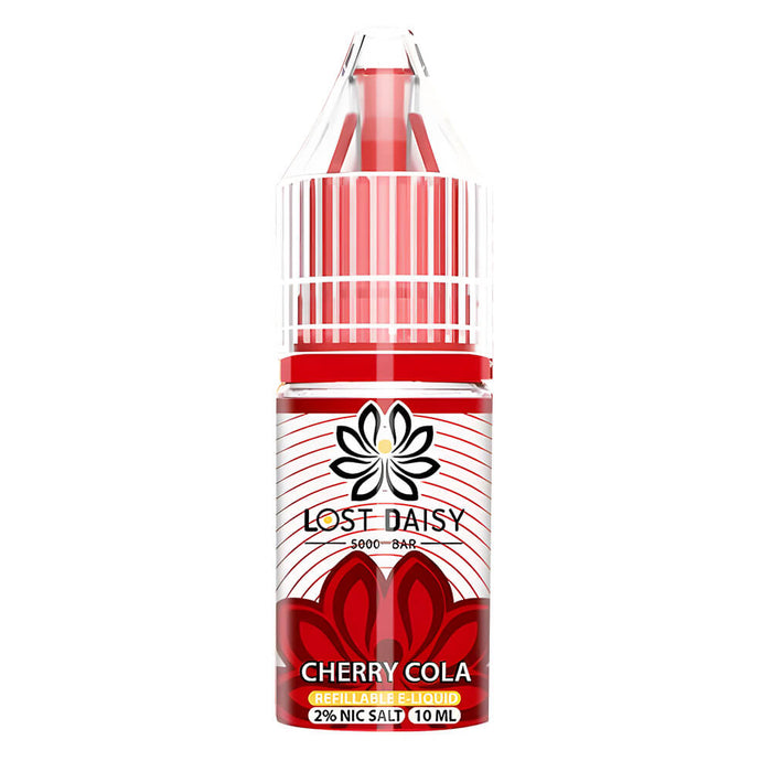 10ml bottle of Lost Daisy 5000 Bar Nic Salt E-Liquid in Cherry Cola flavor, smooth nicotine salt formula designed for pod kits and mouth-to-lung vaping.