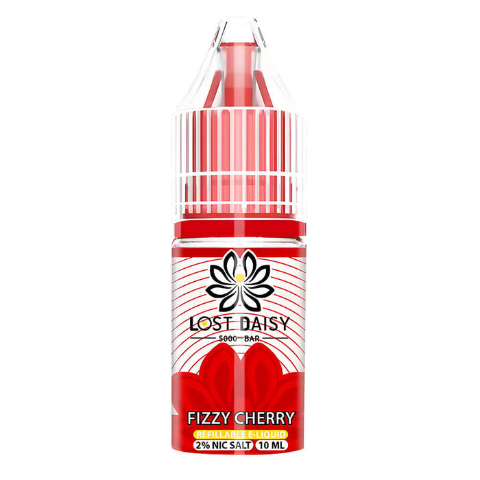 10ml bottle of Lost Daisy 5000 Bar Nic Salt E-Liquid in Fizzy Cherry flavor, smooth nicotine salt formula designed for pod kits and mouth-to-lung vaping.