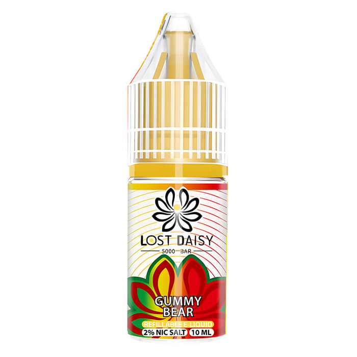 10ml bottle of Lost Daisy 5000 Bar Nic Salt E-Liquid in Gummy Bear flavor, smooth nicotine salt formula designed for pod kits and mouth-to-lung vaping.