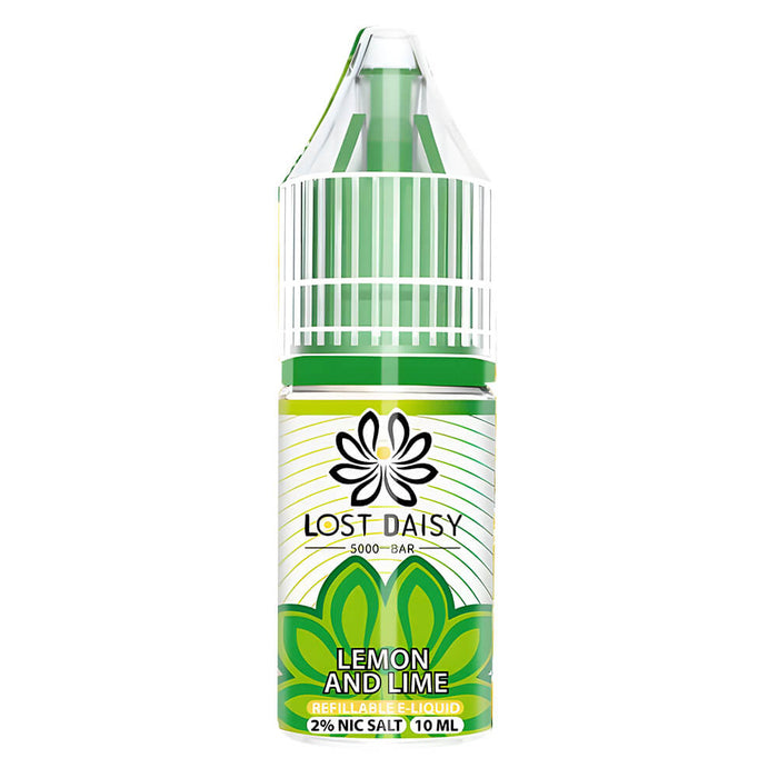 10ml bottle of Lost Daisy 5000 Bar Nic Salt E-Liquid in Lemon & Lime flavor, smooth nicotine salt formula designed for pod kits and mouth-to-lung vaping.