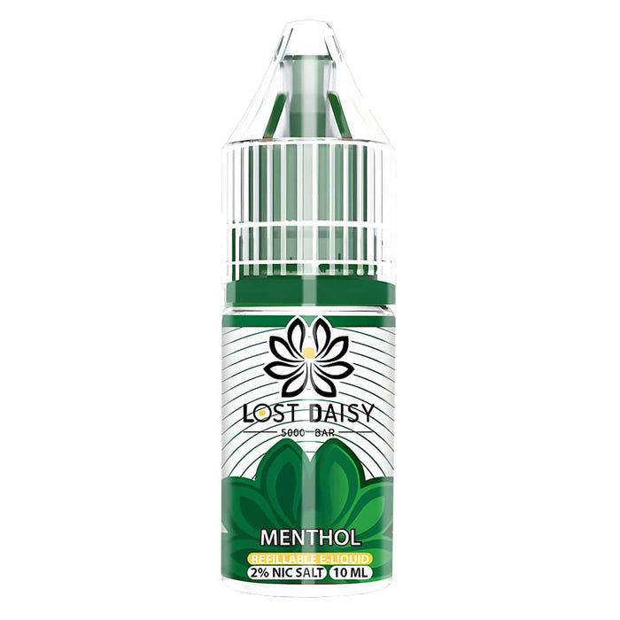 10ml bottle of Lost Daisy 5000 Bar Nic Salt E-Liquid in Menthol flavor, smooth nicotine salt formula designed for pod kits and mouth-to-lung vaping.