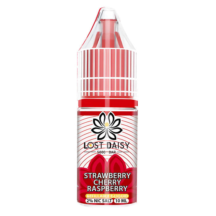 10ml bottle of Lost Daisy 5000 Bar Nic Salt E-Liquid in Strawberry Cherry Cranberry flavor, smooth nicotine salt formula designed for pod kits and mouth-to-lung vaping.