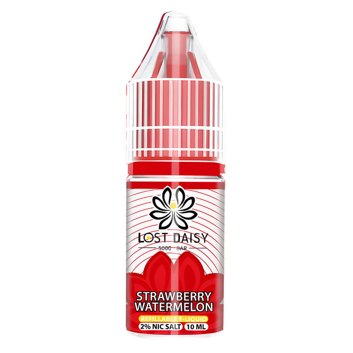 10ml bottle of Lost Daisy 5000 Bar Nic Salt E-Liquid in Strawberry Watermelon flavor, smooth nicotine salt formula designed for pod kits and mouth-to-lung vaping.