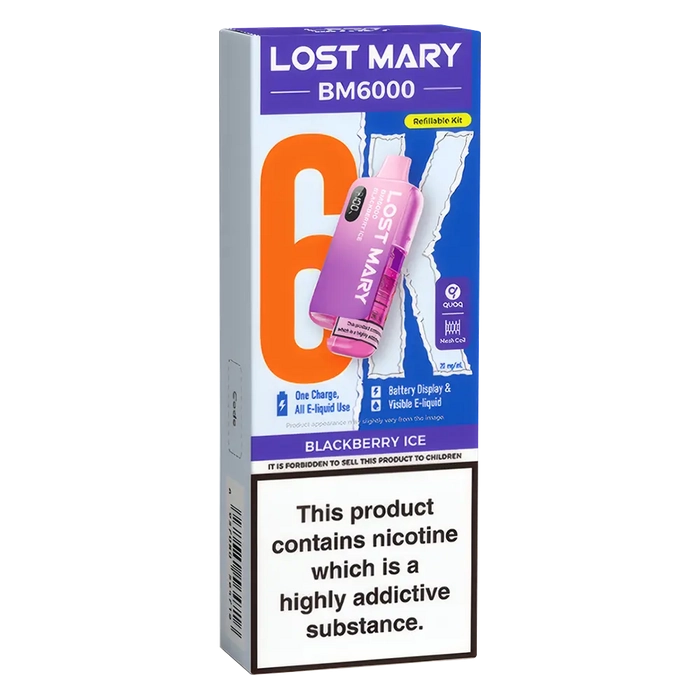 Lost Mary BM6000 Big Puff Kit in Blackberry-Ice flavor – bold disposable vape with up to 6,000 puffs.