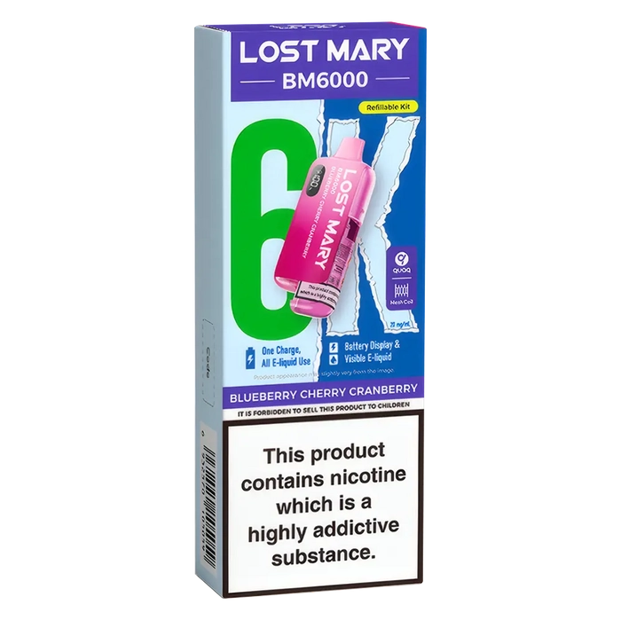 Lost Mary BM6000 Big Puff Kit in Blue-cherry-Cranberry flavor – bold disposable vape with up to 6,000 puffs.