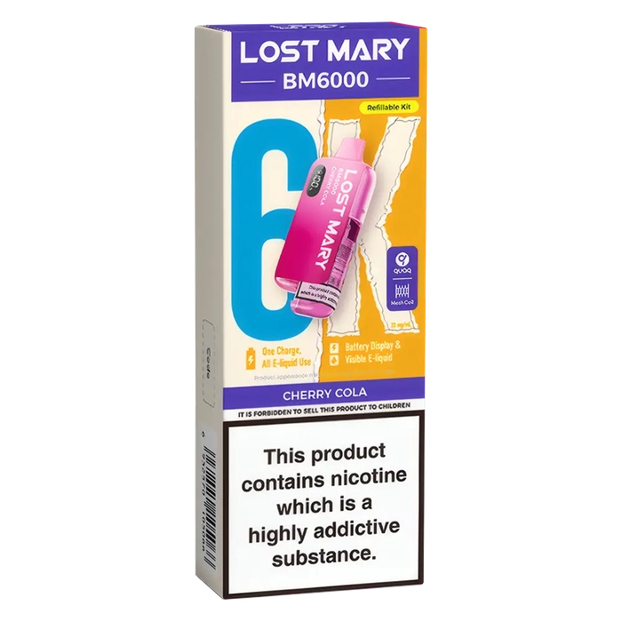 Lost Mary BM6000 Big Puff Kit in Cherry-Cola flavor – bold disposable vape with up to 6,000 puffs.