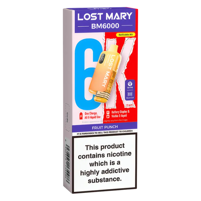 Lost Mary BM6000 Big Puff Kit in Fruit Punch flavor – bold disposable vape with up to 6,000 puffs.