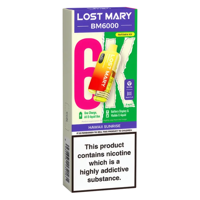 Lost Mary BM6000 Big Puff Kit in Hawaii-Sunrise flavor – bold disposable vape with up to 6,000 puffs.