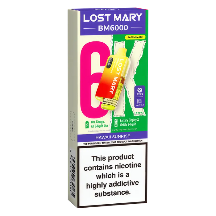 Lost Mary BM6000 Big Puff Kit in Hawaii Sunrise flavor – bold disposable vape with up to 6,000 puffs.