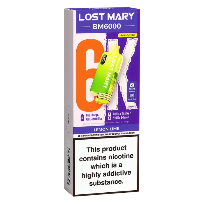 Lost Mary BM6000 Big Puff Kit in Lemon-Lime flavor – bold disposable vape with up to 6,000 puffs.