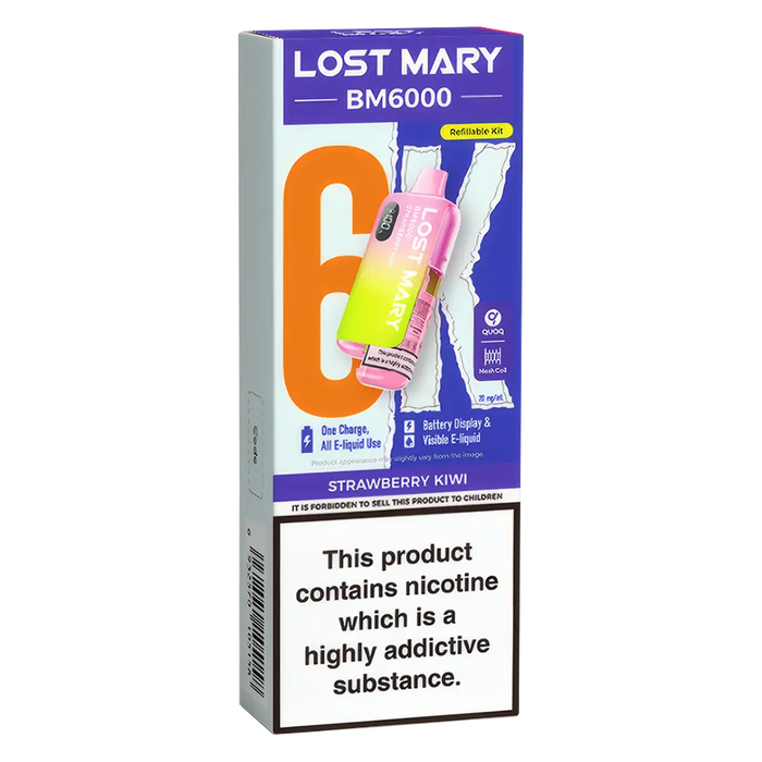 Lost Mary BM6000 Big Puff Kit in Strawberry Kiwi flavor – bold disposable vape with up to 6,000 puffs.