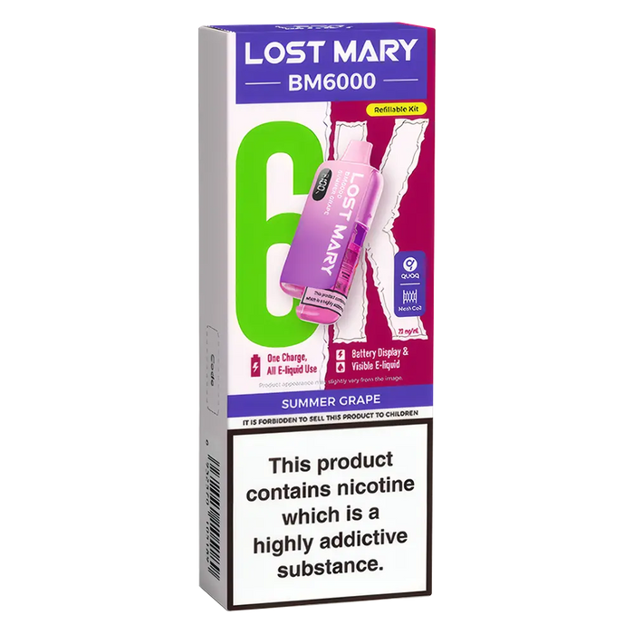 Lost Mary BM6000 Big Puff Kit in Summer-Grape flavor – bold disposable vape with up to 6,000 puffs.