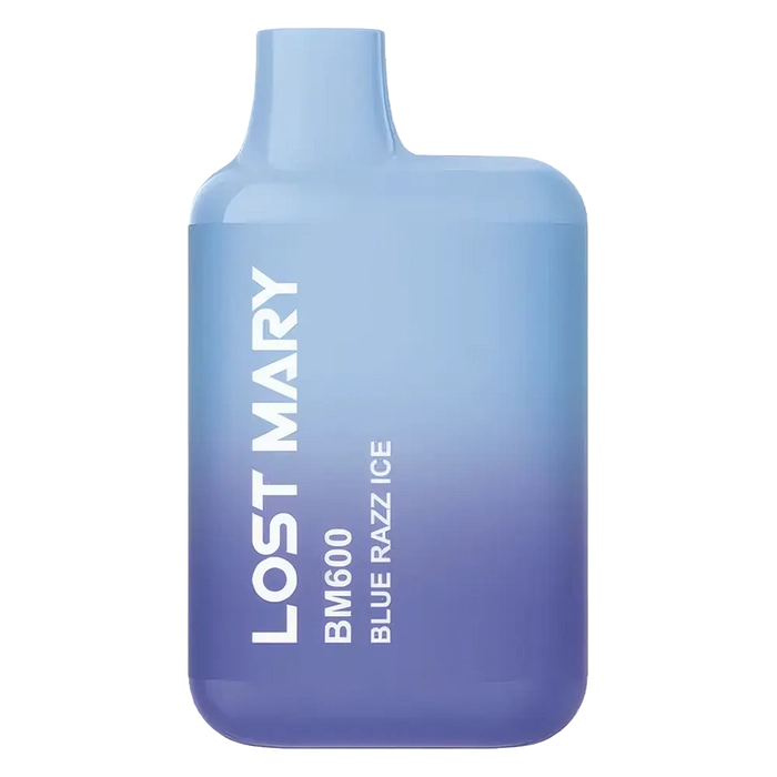 Lost Mary BM600 Prefilled Pod Kit in blue razz ice flavor, a compact and stylish, prefilled and ready to use with smooth nicotine salt e-liquid for a satisfying vaping experience.
