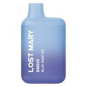 Lost Mary BM600 Prefilled Pod Kit in Blue Razz Ice flavor, a compact and stylish, prefilled and ready to use with smooth nicotine salt e-liquid for a satisfying vaping experience.