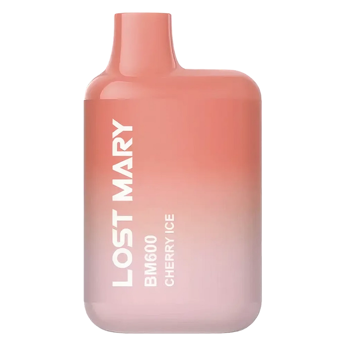 Lost Mary BM600 Prefilled Pod Kit in cherry ice flavor, a compact and stylish, prefilled and ready to use with smooth nicotine salt e-liquid for a satisfying vaping experience.