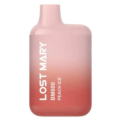 Lost Mary BM600 Peach Ice Pod Kit – disposable prefilled vape with 600 puffs and 20mg nicotine strength.