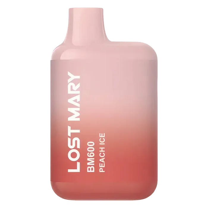 Lost Mary BM600 Peach Ice Pod Kit – disposable prefilled vape with 600 puffs and 20mg nicotine strength.