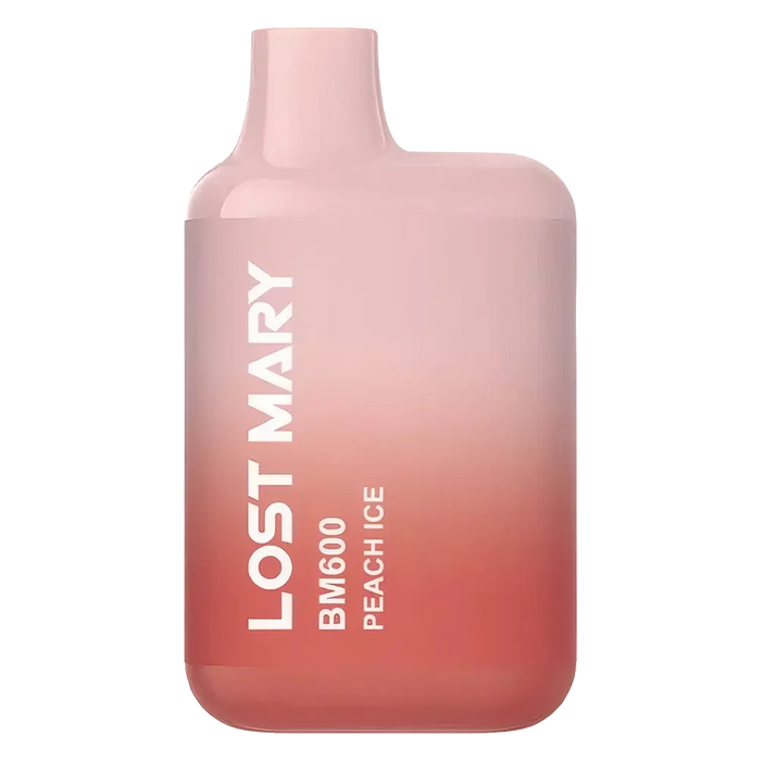 Lost Mary BM600 Prefilled Pod Kit in peach ice flavor, a compact and stylish, prefilled and ready to use with smooth nicotine salt e-liquid for a satisfying vaping experience.