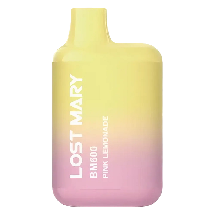 Lost Mary BM600 Prefilled Pod Kit in pink lemonade flavor, a compact and stylish, prefilled and ready to use with smooth nicotine salt e-liquid for a satisfying vaping experience.